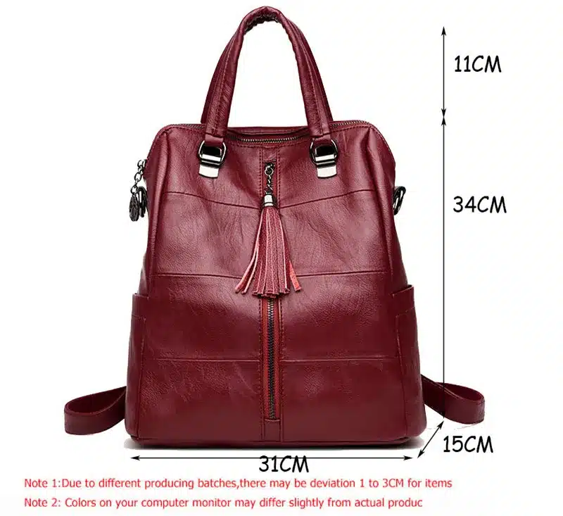 Women Multifunction Backpack Leather Tassel Shoulder Bag Large Capacity Backbag Female Zipper School Bag Girl Travel Bag Mochila 2