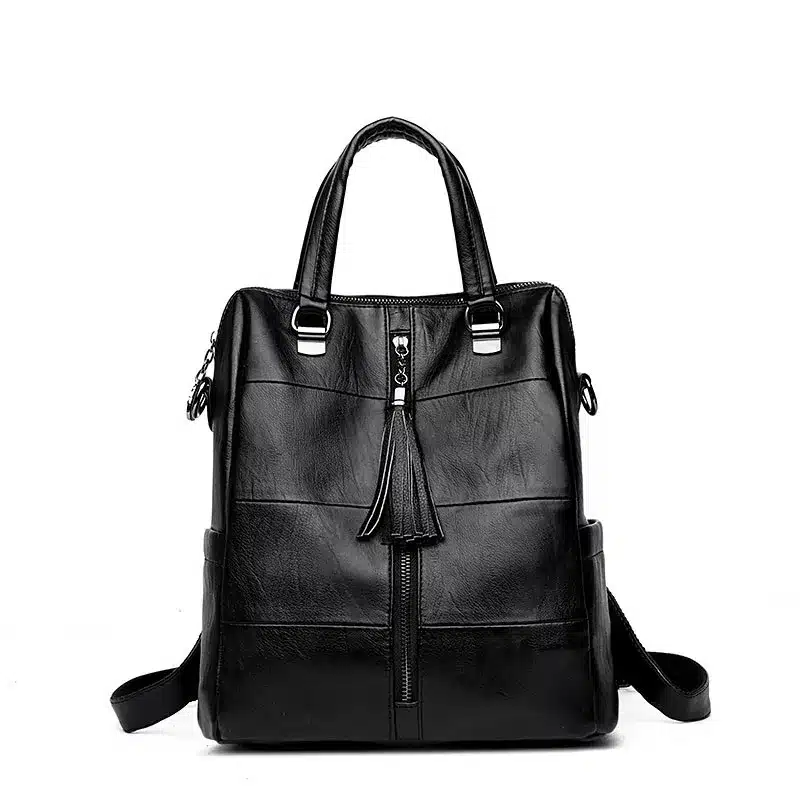 Women Multifunction Backpack Leather Tassel Shoulder Bag Large Capacity Backbag Female Zipper School Bag Girl Travel Bag Mochila 6