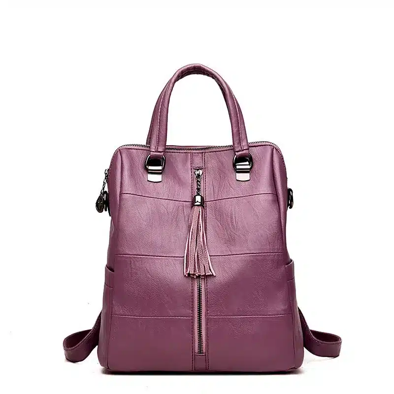 Women Multifunction Backpack Leather Tassel Shoulder Bag Large Capacity Backbag Female Zipper School Bag Girl Travel Bag Mochila 8