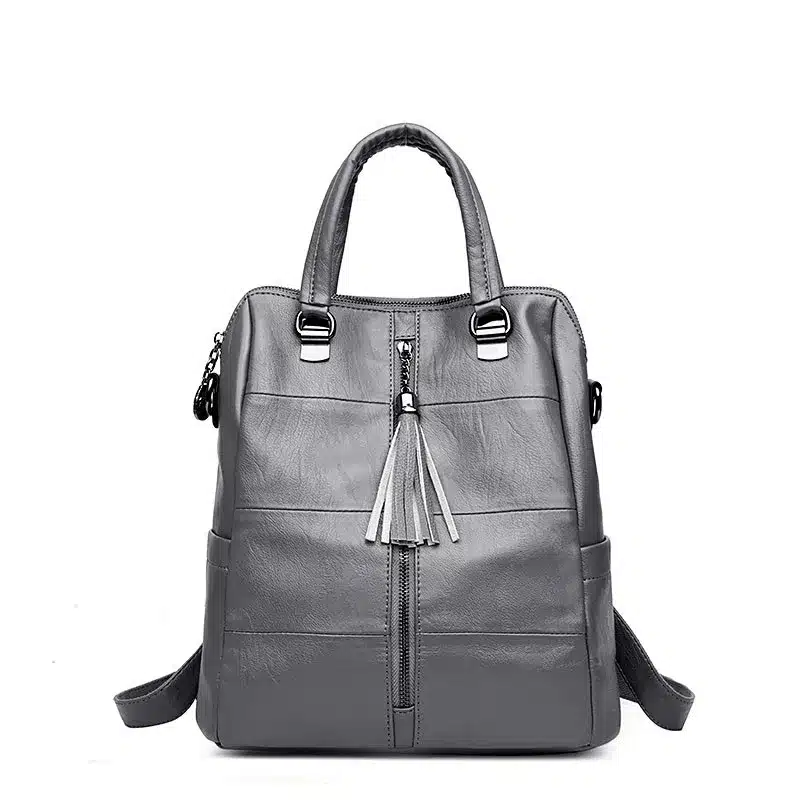 Women Multifunction Backpack Leather Tassel Shoulder Bag Large Capacity Backbag Female Zipper School Bag Girl Travel Bag Mochila 9