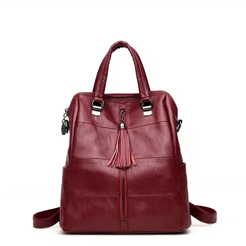 Women Multifunction Backpack Leather Tassel Shoulder Bag Large Capacity Backbag Female Zipper School Bag Girl Travel Bag Mochila 12