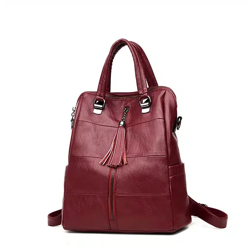 Women Multifunction Backpack Leather Tassel Shoulder Bag Large Capacity Backbag Female Zipper School Bag Girl Travel Bag Mochila 13