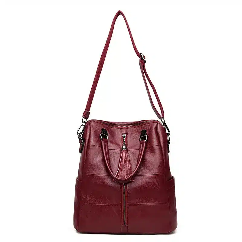 Women Multifunction Backpack Leather Tassel Shoulder Bag Large Capacity Backbag Female Zipper School Bag Girl Travel Bag Mochila 16