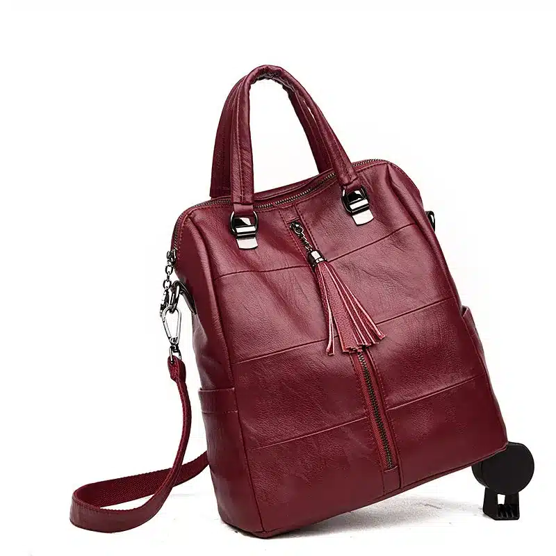 Women Multifunction Backpack Leather Tassel Shoulder Bag Large Capacity Backbag Female Zipper School Bag Girl Travel Bag Mochila 17