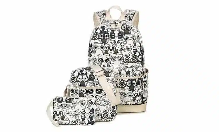 Set Backpack Women Animal Owl Printing Backpack Canvas Bookbags School Backpacks Bags for Teenage girls Bagpack Backbag 10