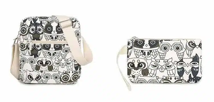 Set Backpack Women Animal Owl Printing Backpack Canvas Bookbags School Backpacks Bags for Teenage girls Bagpack Backbag 11