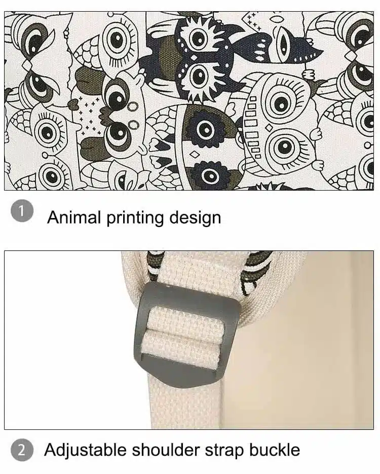 Set Backpack Women Animal Owl Printing Backpack Canvas Bookbags School Backpacks Bags for Teenage girls Bagpack Backbag 16