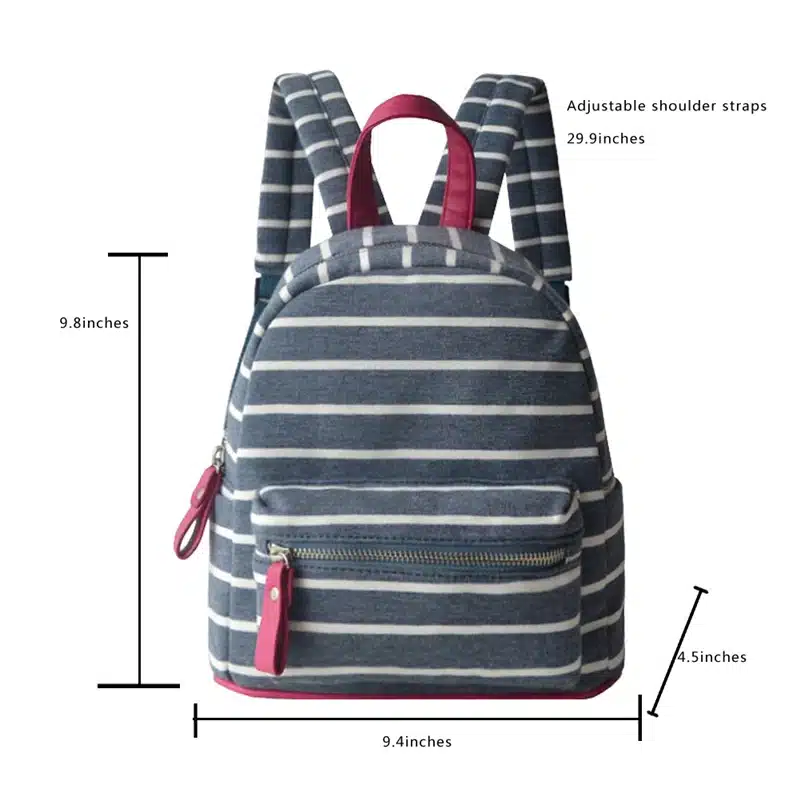 DIDA BEAR Women Small Canvas Backpacks Cute School Backpack For Teenagers Girl Stripe Travel Bag Female Backbag Mochila Rucksack 15