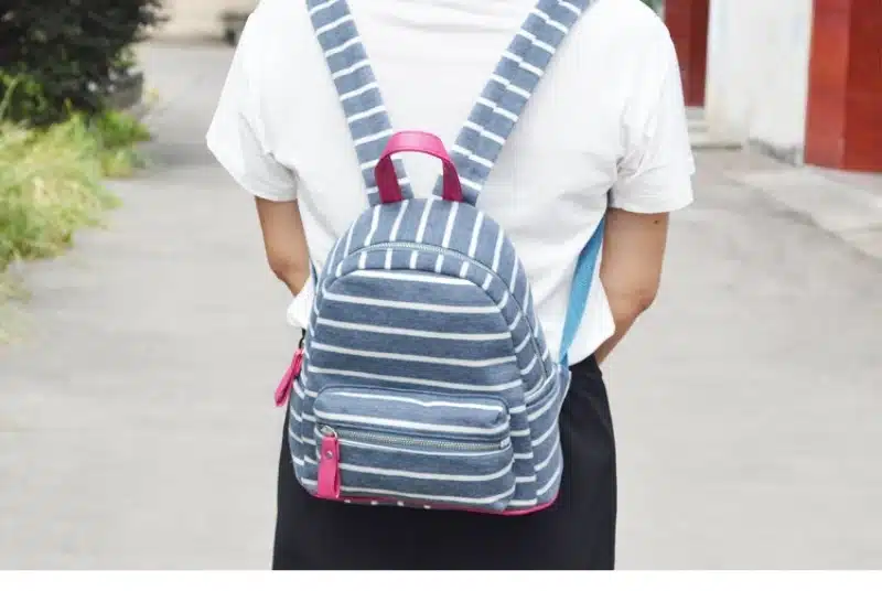 DIDA BEAR Women Small Canvas Backpacks Cute School Backpack For Teenagers Girl Stripe Travel Bag Female Backbag Mochila Rucksack 27