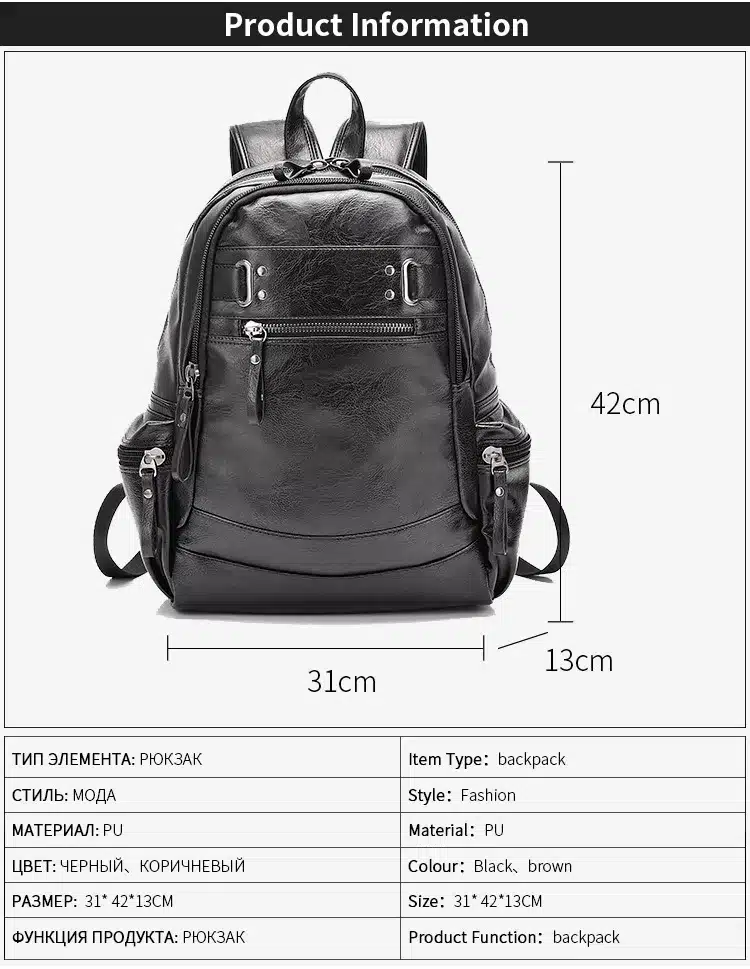 AHRI Backpacks for men Bag PU Black Leather Men's Shoulder Bags Fashion Male Business Casual Boy Vintage Men Backpack School Bag 7