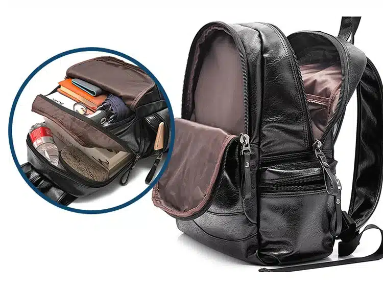 AHRI Backpacks for men Bag PU Black Leather Men's Shoulder Bags Fashion Male Business Casual Boy Vintage Men Backpack School Bag 8