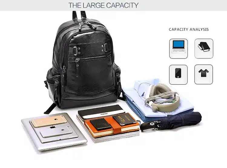 AHRI Backpacks for men Bag PU Black Leather Men's Shoulder Bags Fashion Male Business Casual Boy Vintage Men Backpack School Bag 9