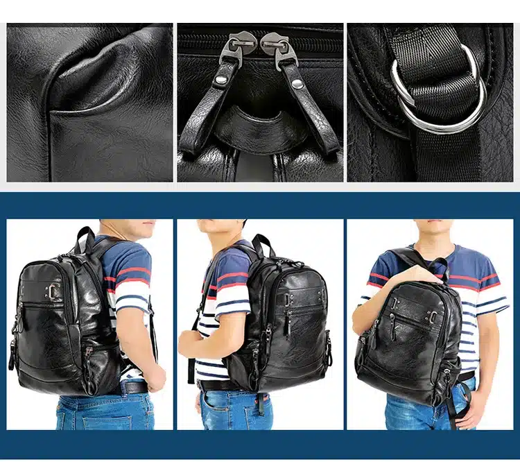 AHRI Backpacks for men Bag PU Black Leather Men's Shoulder Bags Fashion Male Business Casual Boy Vintage Men Backpack School Bag 13