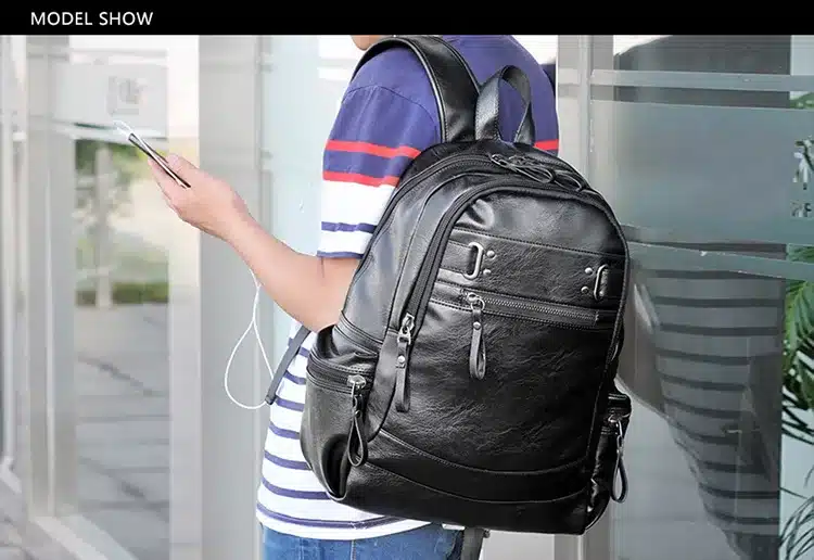 AHRI Backpacks for men Bag PU Black Leather Men's Shoulder Bags Fashion Male Business Casual Boy Vintage Men Backpack School Bag 14