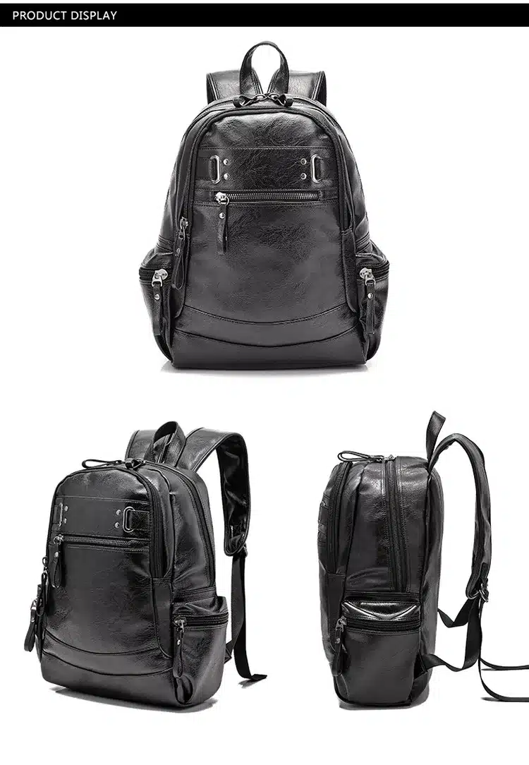 AHRI Backpacks for men Bag PU Black Leather Men's Shoulder Bags Fashion Male Business Casual Boy Vintage Men Backpack School Bag 15