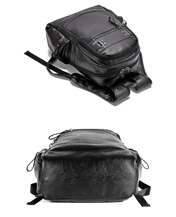 AHRI Backpacks for men Bag PU Black Leather Men's Shoulder Bags Fashion Male Business Casual Boy Vintage Men Backpack School Bag 16