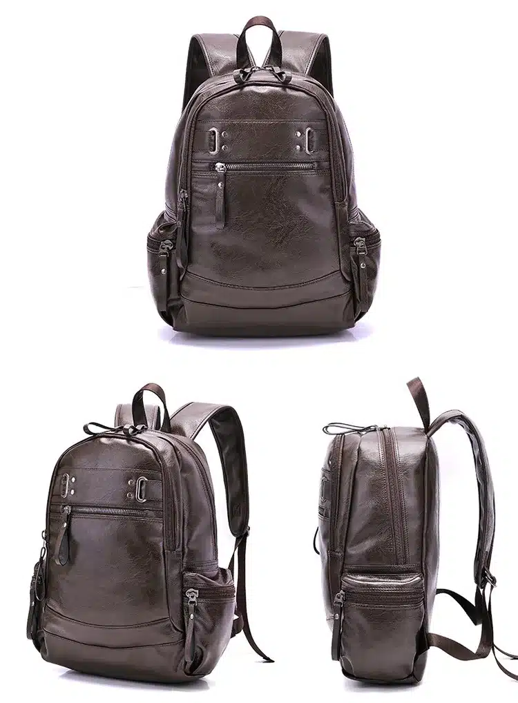 AHRI Backpacks for men Bag PU Black Leather Men's Shoulder Bags Fashion Male Business Casual Boy Vintage Men Backpack School Bag 17