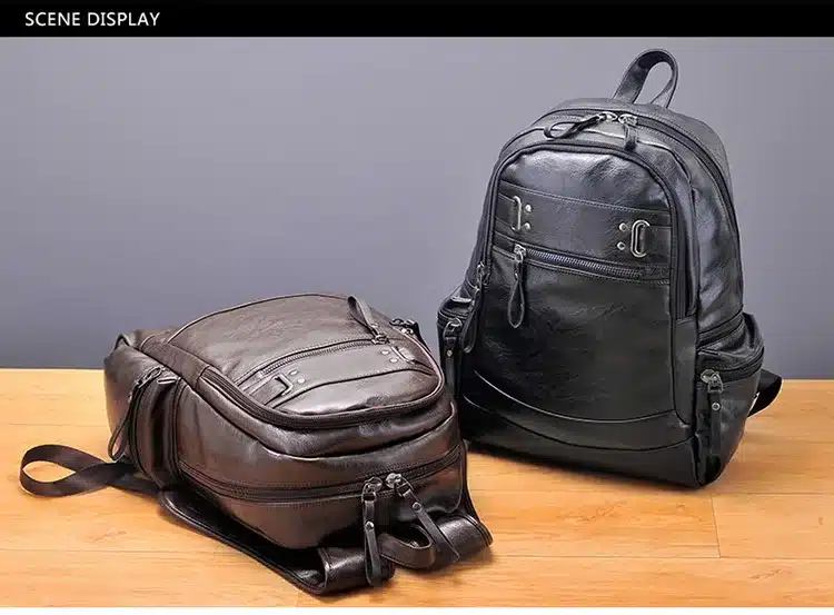 AHRI Backpacks for men Bag PU Black Leather Men's Shoulder Bags Fashion Male Business Casual Boy Vintage Men Backpack School Bag 19