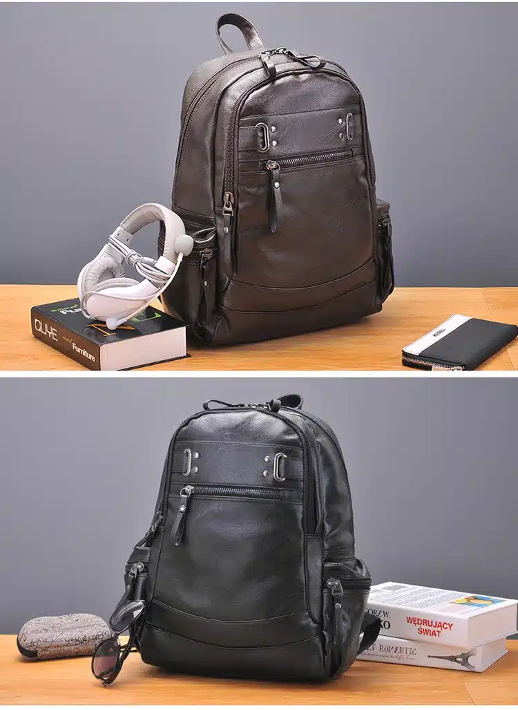 AHRI Backpacks for men Bag PU Black Leather Men's Shoulder Bags Fashion Male Business Casual Boy Vintage Men Backpack School Bag 20