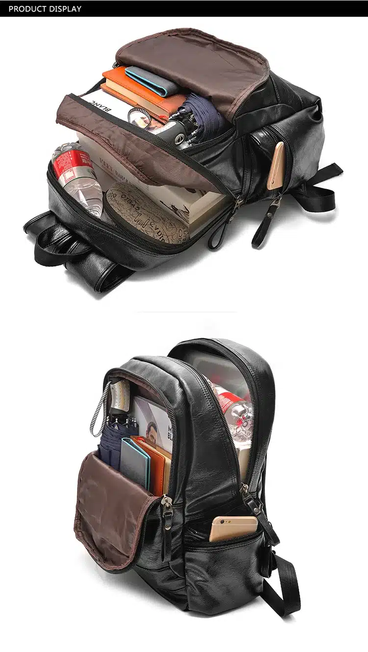AHRI Backpacks for men Bag PU Black Leather Men's Shoulder Bags Fashion Male Business Casual Boy Vintage Men Backpack School Bag 23