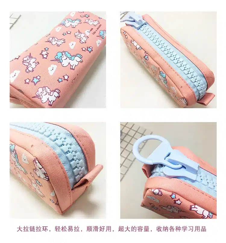 1 Pcs Kawaii Pencil Case Unicorn Canvas Big Zipper Estuches School Pencil Box Pencilcase Pencil Bag School Supplies Stationery 4