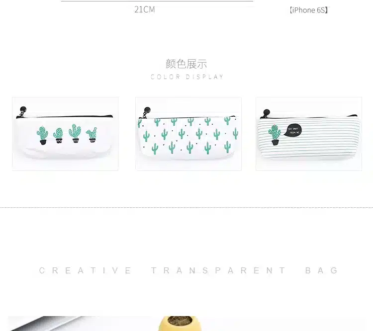 1Pcs/lot Cactus Pencil Cases Canvas lovely Stationer Cute Pencil bag Box office and school supply 12