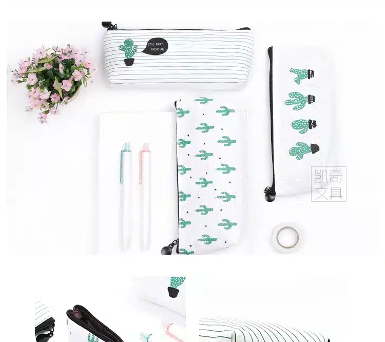 1Pcs/lot Cactus Pencil Cases Canvas lovely Stationer Cute Pencil bag Box office and school supply 15