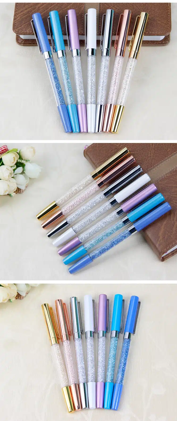 PHANTACI Creative Metal Crystal Diamond Ball Pen Set Stationery Refill 0.5mm Signature Ballpoint Pen for Office School Supplies 14