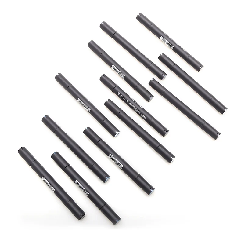 STA 12 Cool Grey Colors Art Markers Grayscale Artist Dual Head Markers Set for Brush Pen Painting Marker School Student Supplies 12