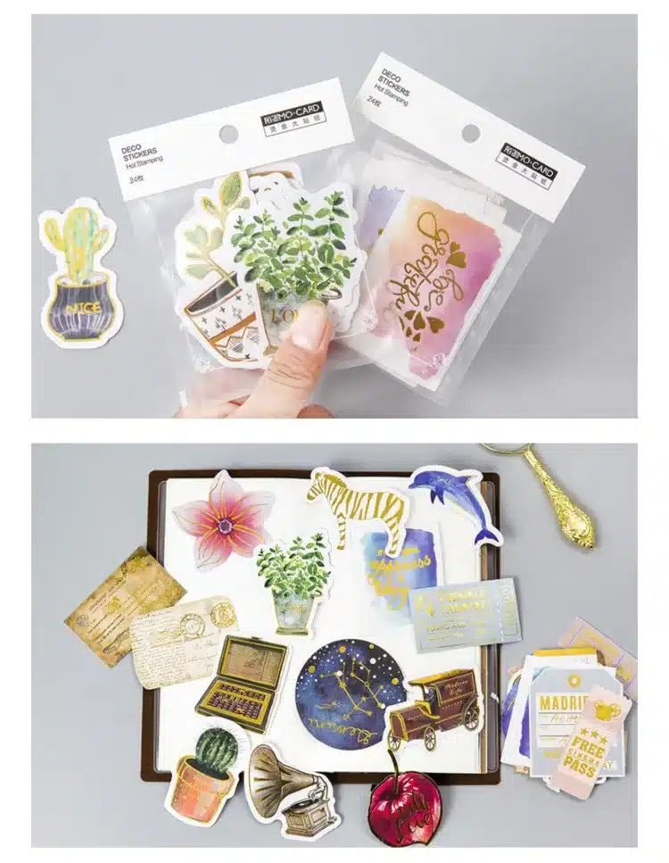24Pcs/lot Creative Golden Animals Plants Decoration Sticker Diy Ablum Diary Scrapbooking Label Sticker Stationery School Supply 13