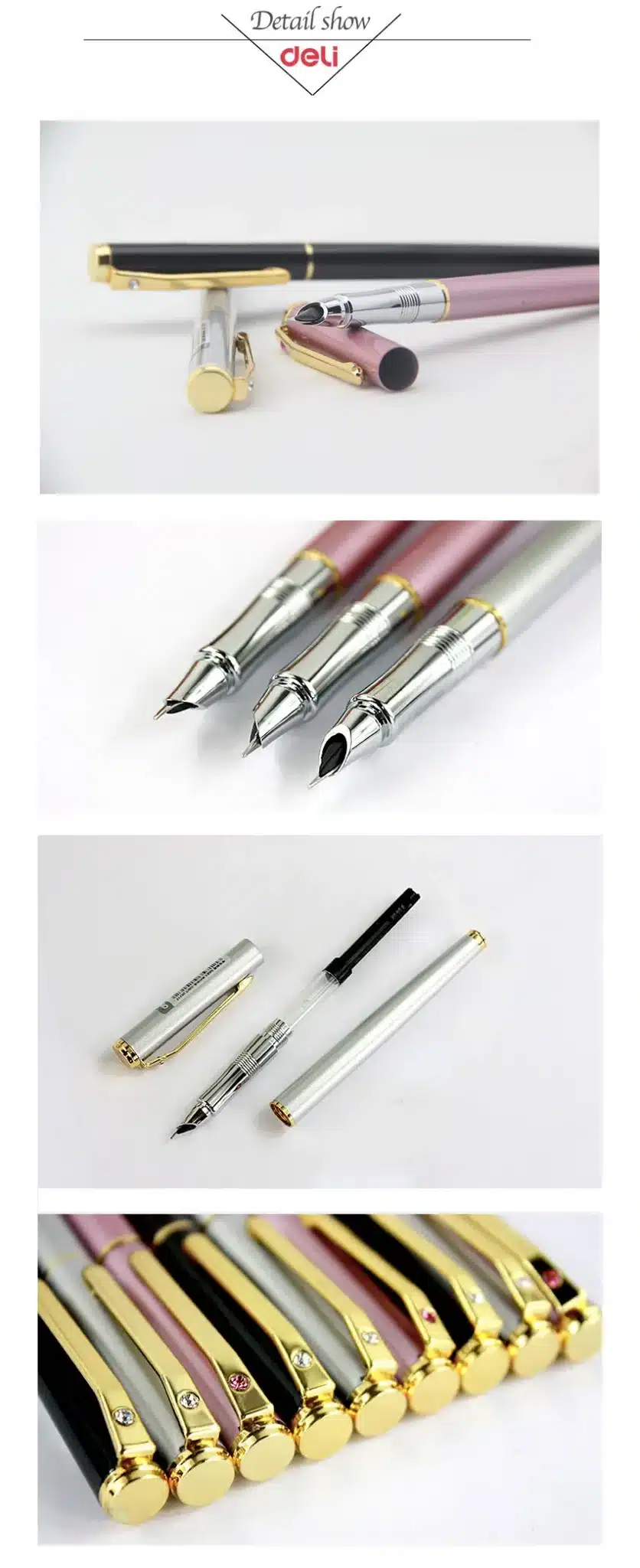 Deli 2018 metal Fountain Pen school & office supplies stationery Elegant Pens For Writing school high quality ink fountain pen 13