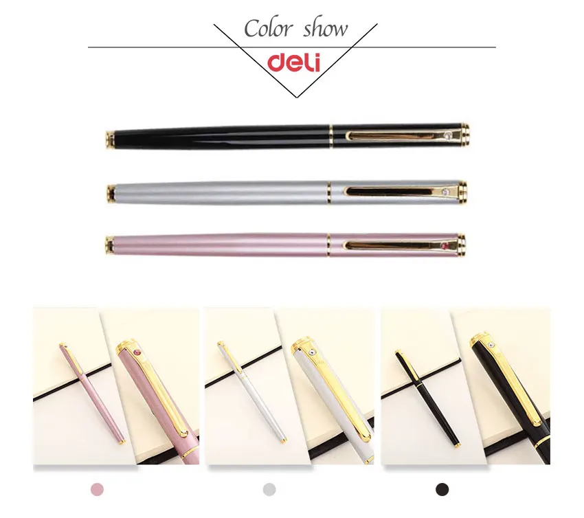 Deli 2018 metal Fountain Pen school & office supplies stationery Elegant Pens For Writing school high quality ink fountain pen 14