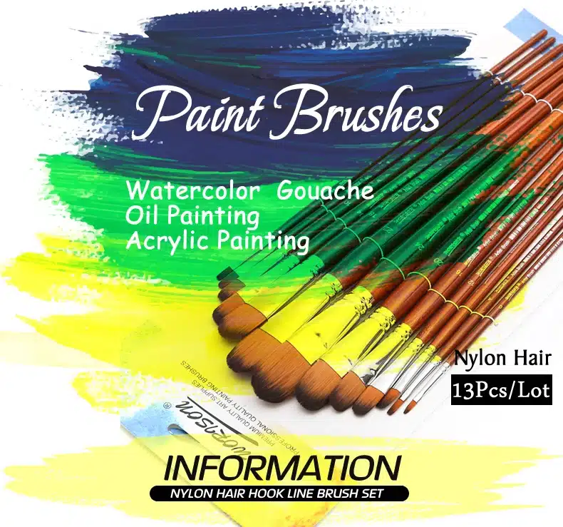 13Pcs Artist Filbert Nylon Hair Acrylic Painting Brush Set Long Handle School Drawing Tool Watercolor Brush For Art Supplies 12
