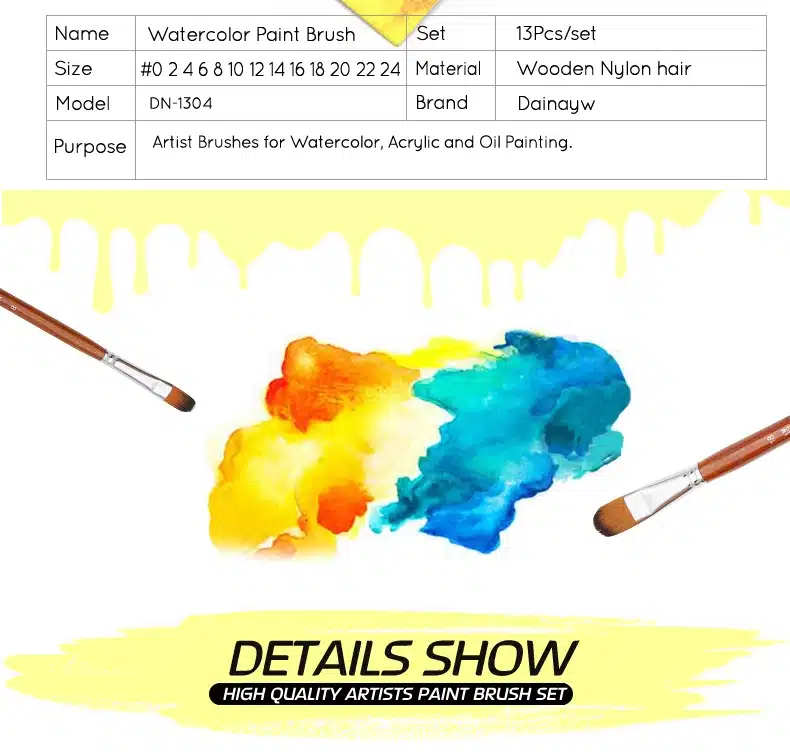 13Pcs Artist Filbert Nylon Hair Acrylic Painting Brush Set Long Handle School Drawing Tool Watercolor Brush For Art Supplies 13