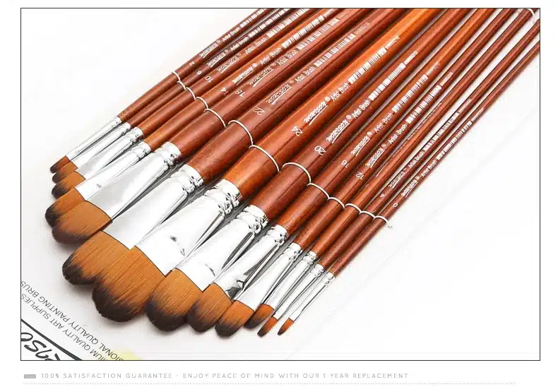 13Pcs Artist Filbert Nylon Hair Acrylic Painting Brush Set Long Handle School Drawing Tool Watercolor Brush For Art Supplies 14