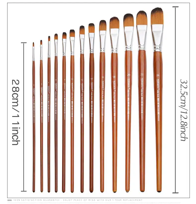 13Pcs Artist Filbert Nylon Hair Acrylic Painting Brush Set Long Handle School Drawing Tool Watercolor Brush For Art Supplies 15