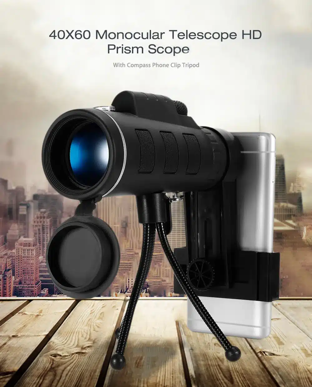 40X60 BAK4 Monocular Telescope HD Mini Monocular Outdoor Hunting Camping Scopes With Compass Phone Clip Tripod 1