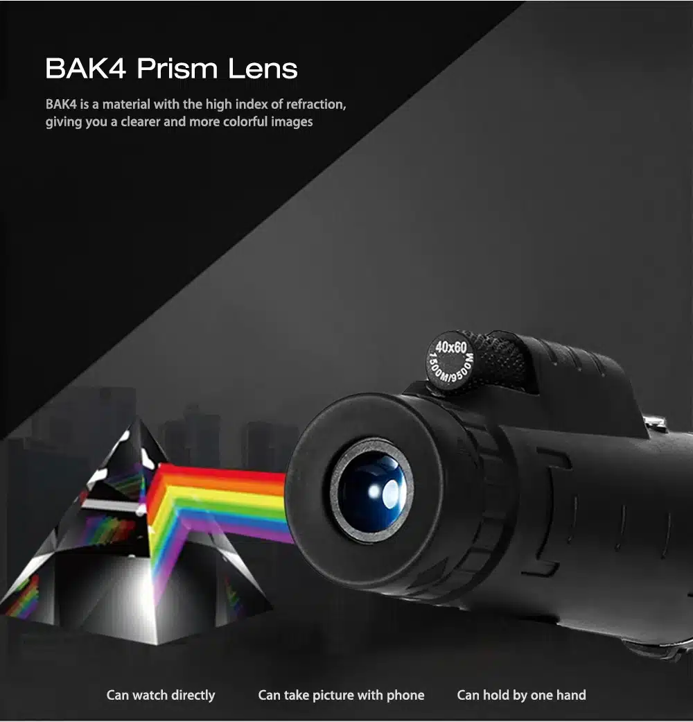 40X60 BAK4 Monocular Telescope HD Mini Monocular Outdoor Hunting Camping Scopes With Compass Phone Clip Tripod 2