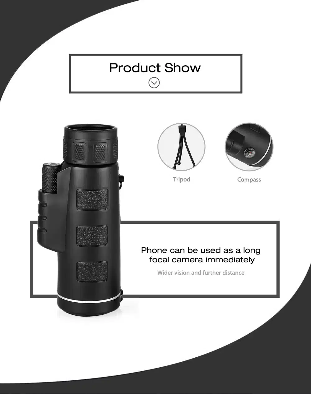 40X60 BAK4 Monocular Telescope HD Mini Monocular Outdoor Hunting Camping Scopes With Compass Phone Clip Tripod 6