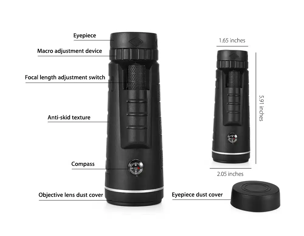 40X60 BAK4 Monocular Telescope HD Mini Monocular Outdoor Hunting Camping Scopes With Compass Phone Clip Tripod 7