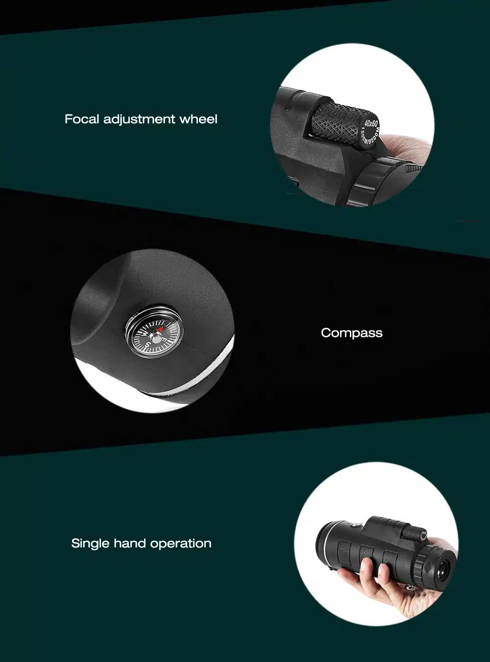 40X60 BAK4 Monocular Telescope HD Mini Monocular Outdoor Hunting Camping Scopes With Compass Phone Clip Tripod 10