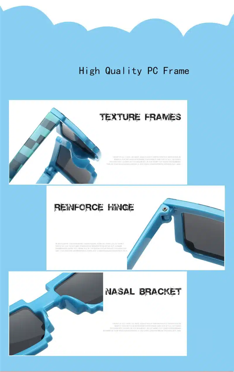 LongKeeper Fashion Kids Sunglasses Smaller Size Minecraft Sunglasses Mosaic Boys Girls Pixel Eyewares With Case Children Gift 29