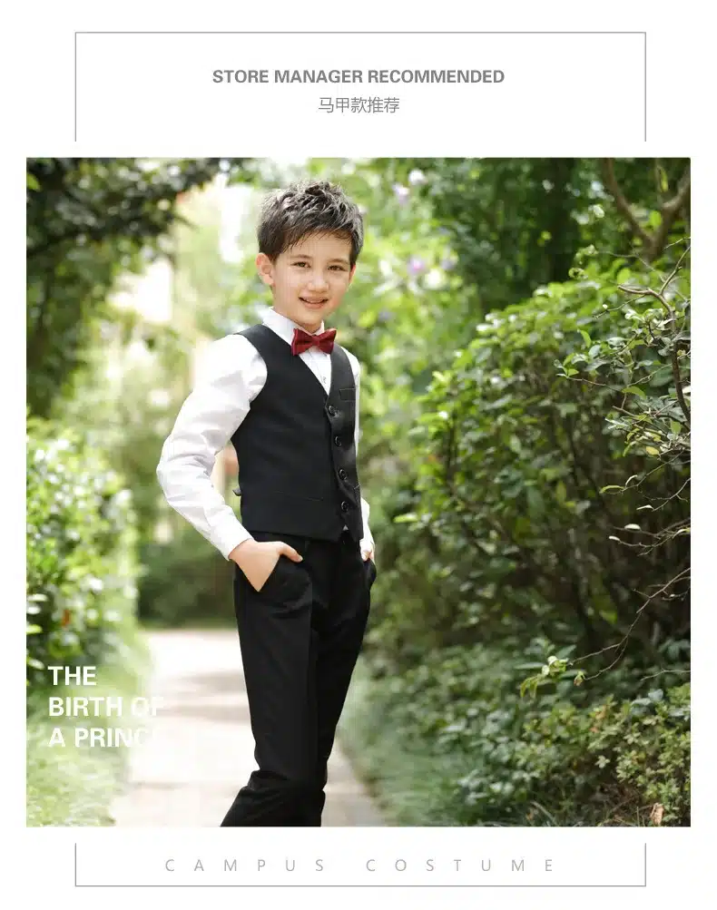 5pcs/set Boys Blazer Suits Kid Boy Wedding Suits Black Blue and Red Blazer Dress Costume Garcon Formal Blazer Suits 3