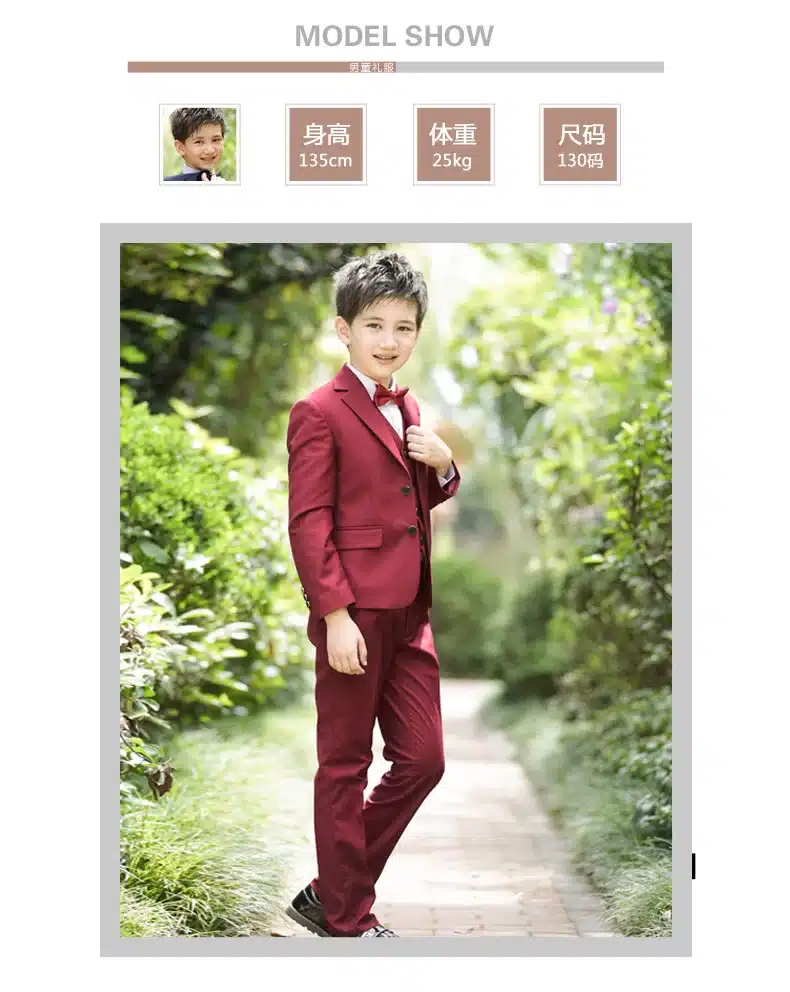 5pcs/set Boys Blazer Suits Kid Boy Wedding Suits Black Blue and Red Blazer Dress Costume Garcon Formal Blazer Suits 10