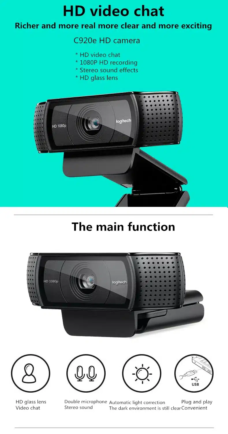Logitech HD Pro Webcam C920e, Widescreen Video Calling and Recording,1080p Camera, Desktop or Laptop Webcam,C920 upgrade version 8