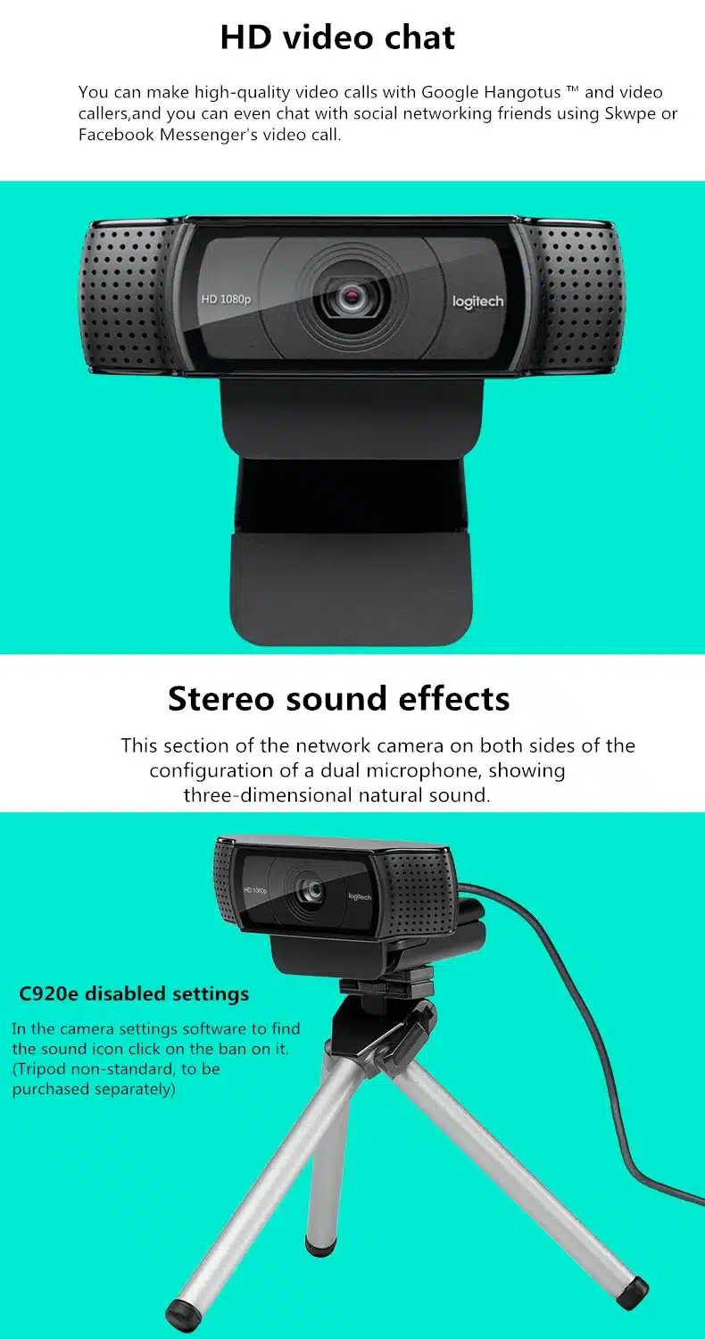 Logitech HD Pro Webcam C920e, Widescreen Video Calling and Recording,1080p Camera, Desktop or Laptop Webcam,C920 upgrade version 9