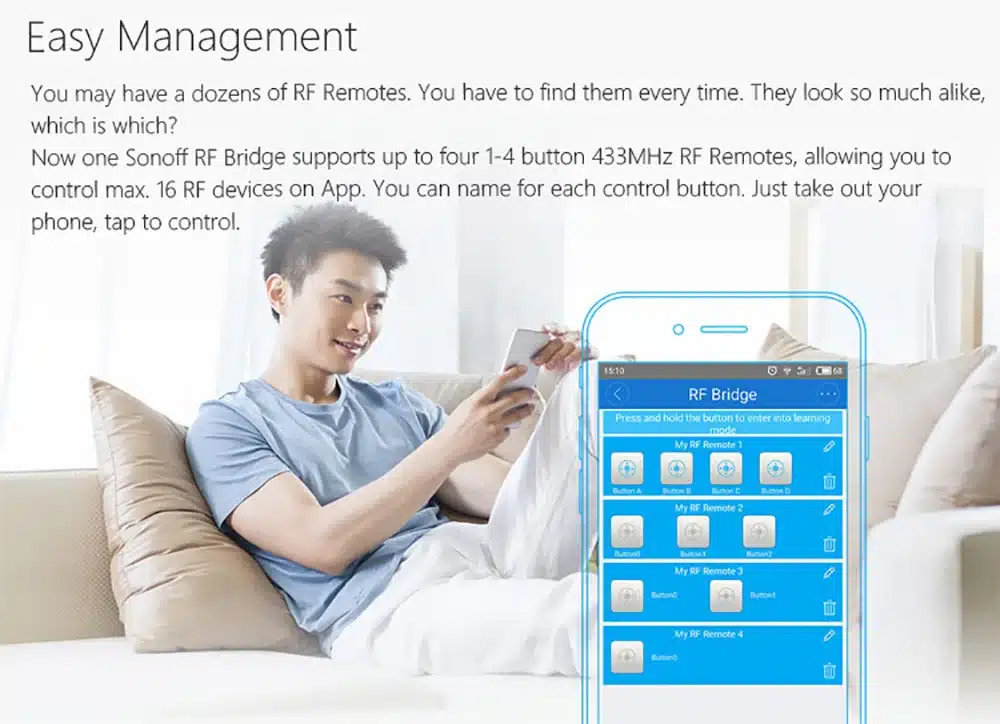 Smart Home Automation Sonoff RF Bridge WiFi 433 MHz Universal Switch Intelligent Domotica Wi-Fi Remote RF Controller 4