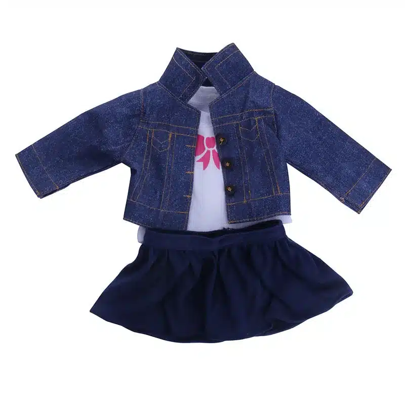 3 Items A Set 18 Inch American Girl Doll Clothes Jeans Coat +skit +white Shirt for 43cm Zapf Baby Dolls Suit Wear 2