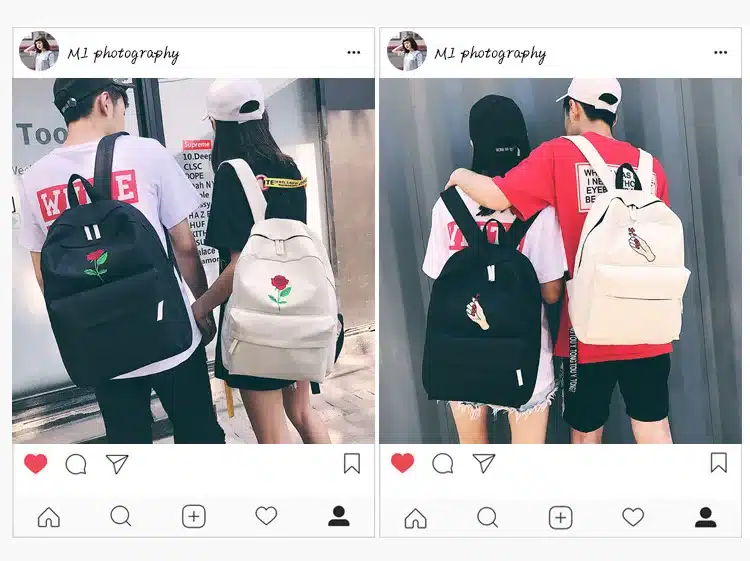 MSMO Finger Heart Backpack Cute Women Men Canvas Rose Embroidery Backpacks for Teenagers Women's Travel Bags Rucksack School Bag 11