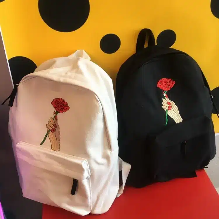 MSMO Finger Heart Backpack Cute Women Men Canvas Rose Embroidery Backpacks for Teenagers Women's Travel Bags Rucksack School Bag 12